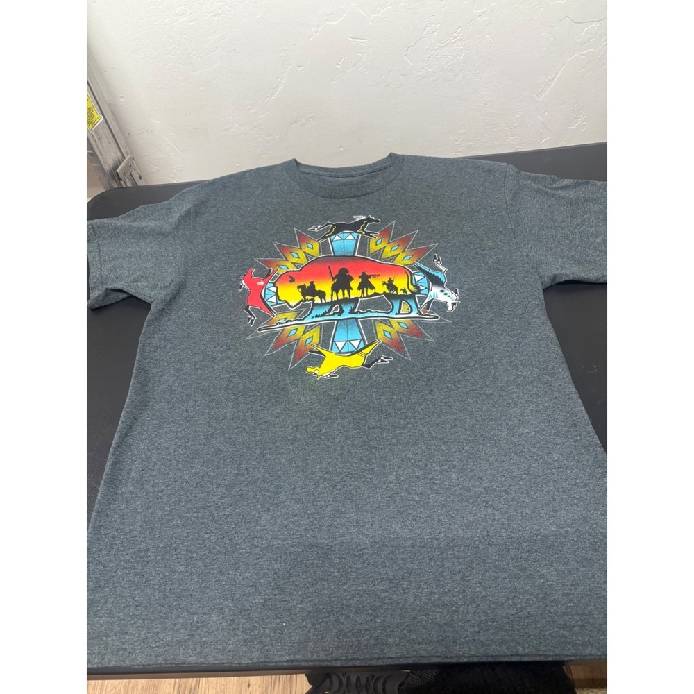 Southwestern Inspired Graphic T-Shirt Horseback Riders Sunset Gray Tee Unisex